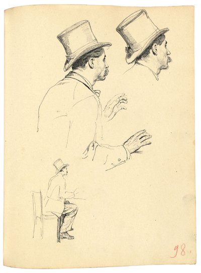 Studie pro "Pařížskou kavárnu": Boční pohled na mužskou hlavu s kloboukem, c. 1872-1875 od Ilya Efimovich Repin
