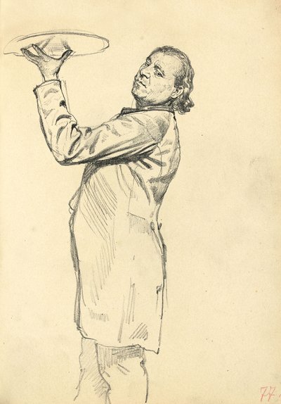 Studie pro "Pařížská kavárna": číšník drží podnos, c. 1872-1875 od Ilya Efimovich Repin