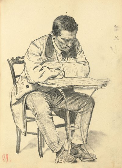 Studie pro "Pařížskou kavárnu": Muž sedící u stolu v kavárně, čtení novin, c. 1872-1875 od Ilya Efimovich Repin