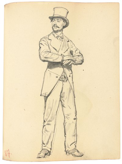 Studie pro "Pařížská kavárna": Stojící muž s kloboukem, nohy od sebe, c. 1872-1875 od Ilya Efimovich Repin