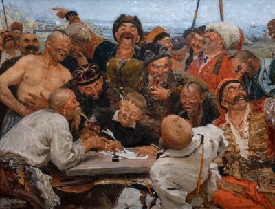 ZÁPOROŽSKÉ KOZÁKY PÍSAJÍ DOPIS TURECKÉMU SULtánovi od Ilya Efimovich Repin