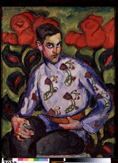 Portrét Chlapce V Košili S Květinami. Obraz Ilja Ivanovič Maškov (Ilja Maškov, Matchkov) (1881-1944), olej na plátně od Ilya Ivanovich Mashkov