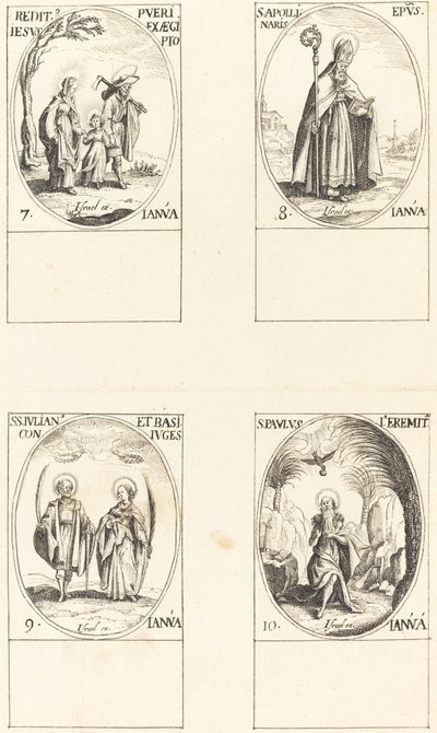 Návrat z Egypta; sv. Apolinář; St. Julian a Basilissa; Svatý Pavel poustevník od Imitator of Jacques Callot