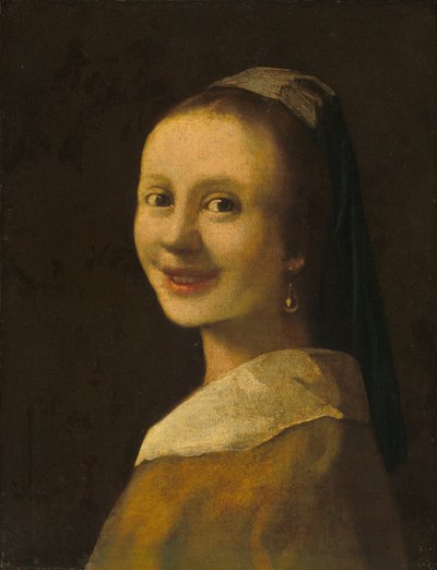 Usmívající se dívka od Imitator of Johannes Vermeer