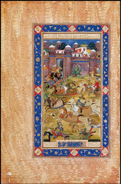 Nariman zabije syna Khaqana z Číny. Z eposu Garshaspnama od Asadiho Tusiho od Indian Art