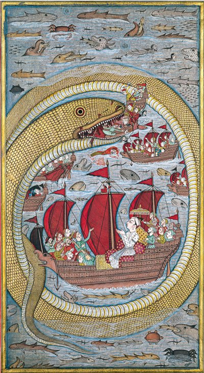 Mořský had spolkne královskou flotilu, 1670 od Indian Art