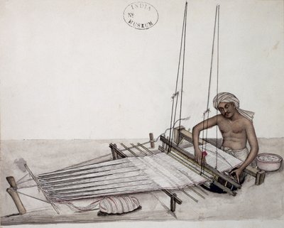AS10 Vol.52 f5 4904 kat.201 i-iv Weaver at a tkalcovský stav, Bombay, c.1873 (akvarel na papíře) od Indian School