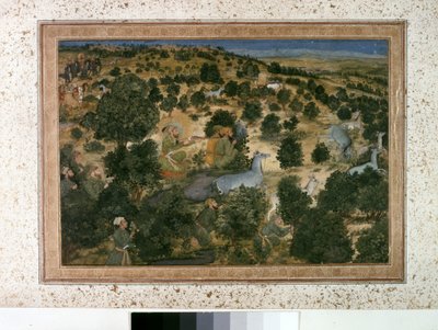 AURANGZEB: Awrangzib Hunts Nilgais, cca 1660 (miniatura) od Indian School