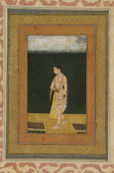 A Lady Walks in a Garden, Album folio s obrazem, kolem 1730 od Indian School