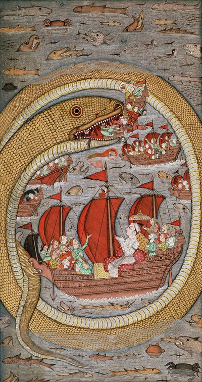 Obludný had požírající královskou flotilu, c.1670-1690 od Indian School