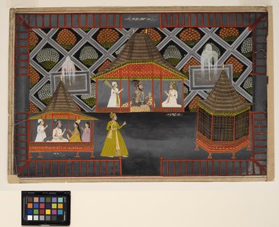 Nawab a jeho synové v zahradním altánu, kolem roku 1770 (neprůhledné w/c, stříbro a zlato na papíře) od Indian School