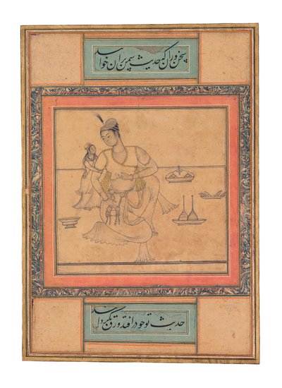 Mladý princ v rodinném prostředí, cca 1600 (neprůhledný akvarel a zlato) od Indian School