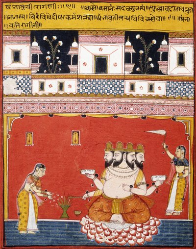 Stránka z rozptýleného "Ragamala: Khambavati Ragini" od Indian School