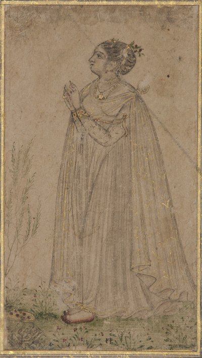 Princezna uctívá slunce, cca 1600 (neprůhledné wc a zlato na papíře) od Indian School