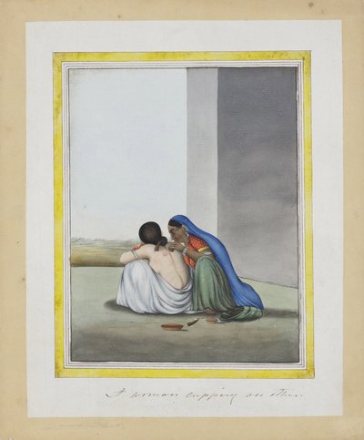 Žena cupitající po jiné, cca 1815 (neprůhledné wc na papíře) od Indian School