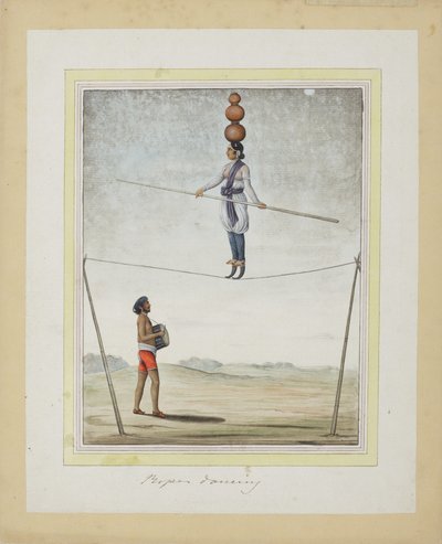 Akrobat na laně, bubeník dole, cca 1820 (neprůhledné wc na papíře) od Indian School