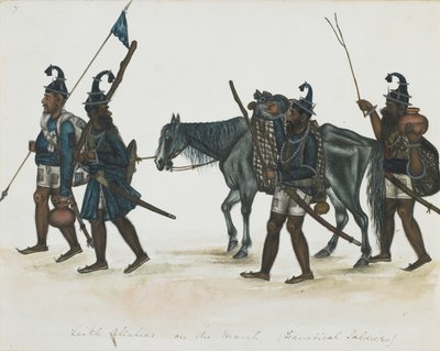 Akali Sikhs on the March, c.1850 (neprůhledný akvarel na papíře) od Indian School