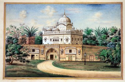 Akali Temple Amritsar, z Království Paňdžáb, jeho vládci a náčelníci, svazek II, svazek 30 akvarelových studií od neidentifikovaného indického umělce, kolem roku 1840 (wc na papíře) od Indian School