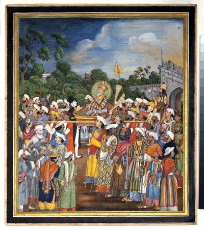 Akbar Shah II přijímá britského rezidenta, kolem roku 1810 od Indian School
