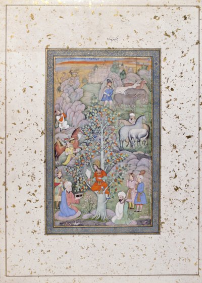 Alexander zpochybňuje filozofa, lékaře a pohár, kolem roku 1610 (neprůhledné wc a zlato na papíře) od Indian School