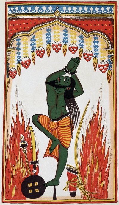 Aradjama se modlí a činí pokání, aby získal zbraně, které ho učiní neporazitelným, litho 18. století. od Indian School