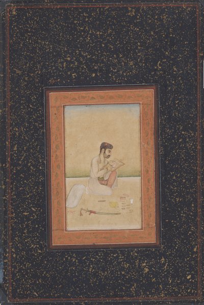 Malíř Behzad nosí brýle (inkoust, barva a zlato na papíře) od Indian School