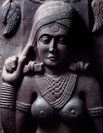 Buddhismus: “”Sudarsana Yakshini”” detail stúpy Bharhut (Barhut, Barouth) Nízký reliéf černého kamene, 2. století př. n. l. (2. století př. n. l.) - Kalkata, indické muzeum od Indian School