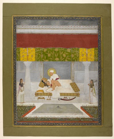 Čitarman II (Kaljan Dás), Muhammad Šáh se miluje, asi 1735 (kvaš na papíře) od Indian School