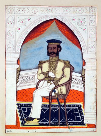 Plukovník Dhunkal Singh, z Království Paňdžáb, jeho vládci a náčelníci, svazek II, svazek 30 akvarelových studií od neidentifikovaného indického umělce, kolem roku 1840 (wc na papíře)d od Indian School