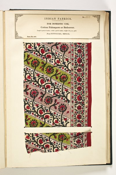 Cotton Palempore nebo Bed Cotton, Fatehgarh, Uttar Pradesh, Indie, pro domácí použití, č. 152 z "The Collection of the Textile Manufacturers of India", od Johna Forbese Watsona, vydané v roce 1866 od Indian School