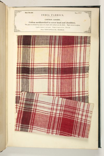 Bavlněný nákrčník na zakrytí hlavy a ramen z Ventapollum v Madrasu, z „The Collection of the Textile Manufacturers of India“, od Johna Forbese Watsona, vydané v roce 1866 (smíšená média) od Indian School