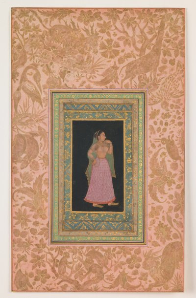 Dvorní dáma, dynastie Mughalů, vláda Aurangzeba, cca 1660-1700 (tuš a akvarel na papíře) od Indian School