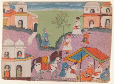 Eskapády dvořanů, stránka z neidentifikované narativní série, cca 1670 (neprůhledné wc na papíře) od Indian School