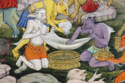 Detail z Demons in a Wild Landscape, cca 1600 (neprůhledné wc a zlato na papíře) od Indian School