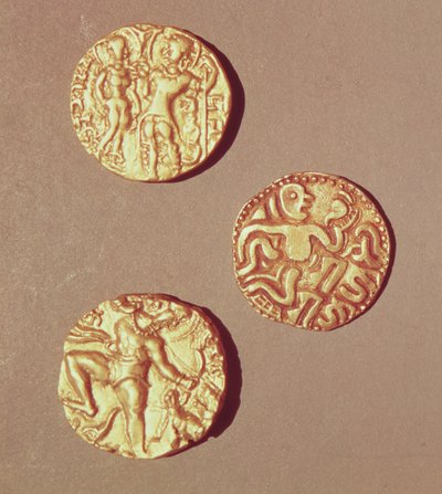 Dinárů Kumargupta I (425-454), Chandragupta I (320-335) a Sri Rajray (zlato) od Indian School