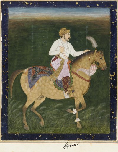 Jezdecký portrét Jahangir, samostatné album s malbou, kolem roku 1900 od Indian School
