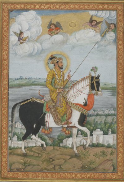 Jezdecký portrét císaře Shah Jahana z alba Kevorkian (neprůhledný akvarel a zlato na papíře) od Indian School