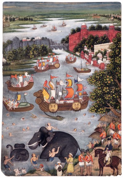 Slavnosti na řece, cca 1825 (neprůhledné wc na papíře) od Indian School