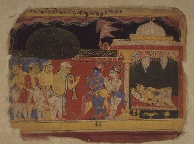 Folio. Nanda se loučí s Krišnou a Balarámou z ‚Bhagavita Purana‘, Rádžasthán od Indian School