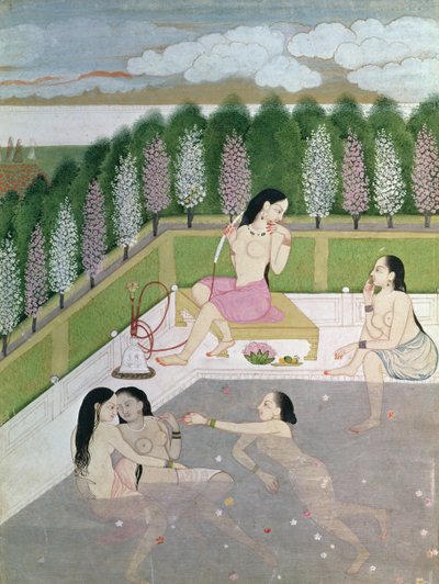 Dívčí koupání, styl Pahari, škola Kangra, Himáčalpradéš, 18. století od Indian School