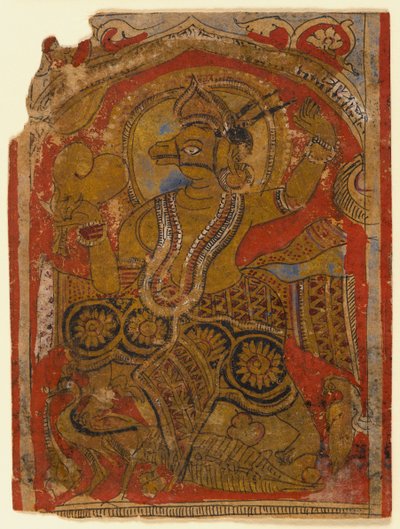 Mahavira káže ve svatyni Ginashilaka, list z rozptýleného džinistického rukopisu Kalpasutry (wc a zlato na papíře) od Indian School