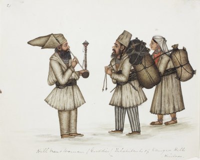Hill Men and Woman (Guddies) Obyvatelé Kangra Hills Hindoos, kolem roku 1840 (neprůhledné wc na papíře) od Indian School