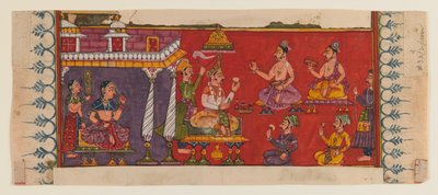Holymen a Courtiers se shromáždili před princem (neprůhledné wc a zlato na papíře) (viz 406509 pro recto) od Indian School