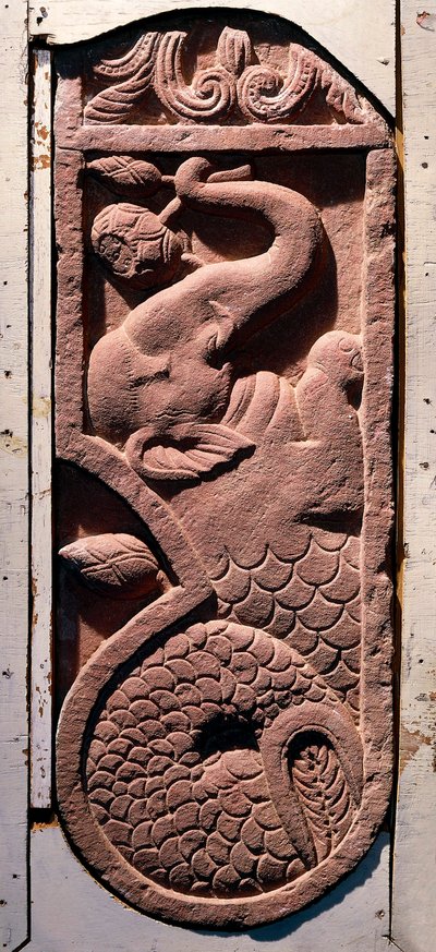Indické umění: "" Slon s rybím ocasem"" Období Kouchane (Kushan nebo Kouchan) ze Sonkh, Mathura. 1. století našeho letopočtu. Mathura, Archeologické muzeum od Indian School