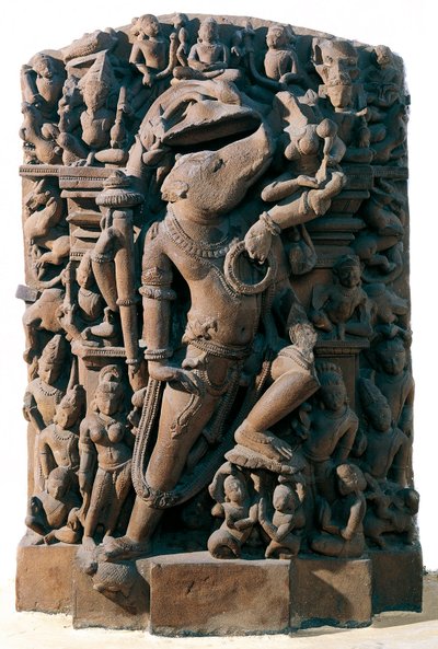 Indické umění: hinduistický božský Višnu v podobě kance. Z Khajuraho, Indie. Chandela období od Indian School