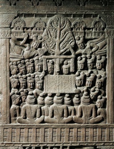 Indické umění, hinduismus: nízký reliéf představující duchy Yaksha, 2. století před naším letopočtem. Kalkata, indické muzeum od Indian School