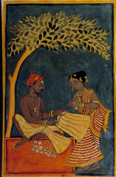 Indické umění: obchodník s látkami. Akvarel kolem roku 1760. Paříž, B.N. od Indian School