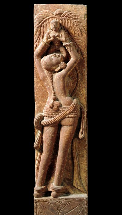 Indické umění: reliéfní punčochy představující matku a její dítě. Období Kouchane (Kouchan nebo Kushan) 1. století - Nové Dillí, národní muzeum od Indian School