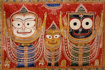 Jagannath, namalovaný na zdi domu (nástěnná malba) od Indian School