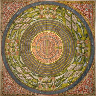Jain diagram vesmíru (Jambudvipa) (kvaš na bavlněné látce) od Indian School